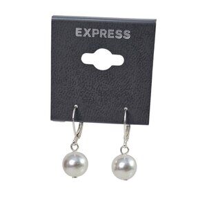 Express Silver-Tone Faux Pearl Drop Earrings For Women Leverback Closure